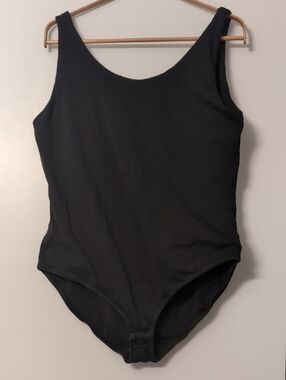Pact Organic Cotton Lined Minimalist Tank Bodysuit, Black soft scoop neck XL